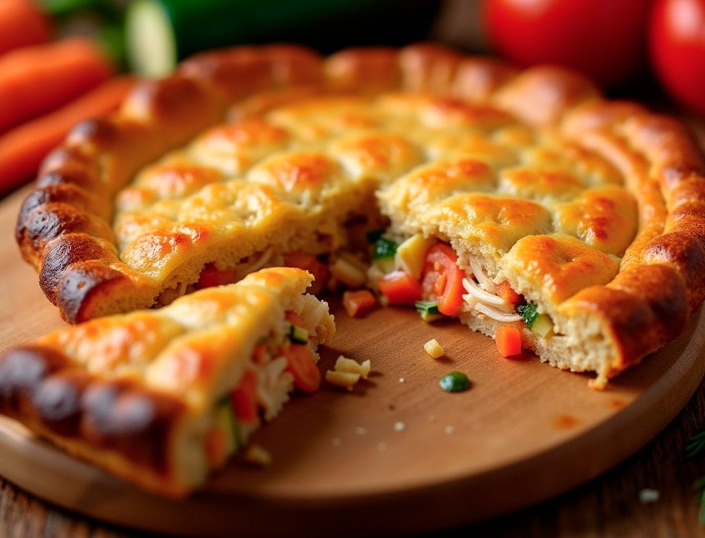 Torta de Frango Ad´oro com Recheio de Legumes e Molho de Tomate