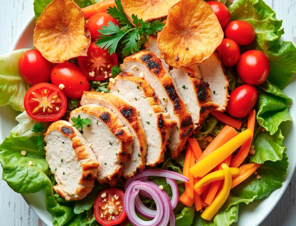 Salada Completa com Frango Ad'oro e Molho Cremoso de Iogurte: Frescor, Sabor e Nutrição em Cada Garfada